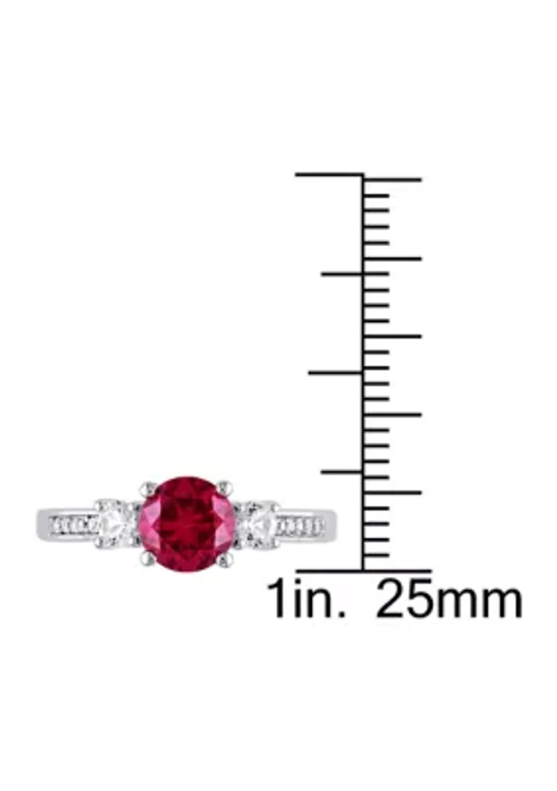 Lab Created Ruby and White Sapphire with Diamond Accent 3-Stone Ring 10K Yellow Gold