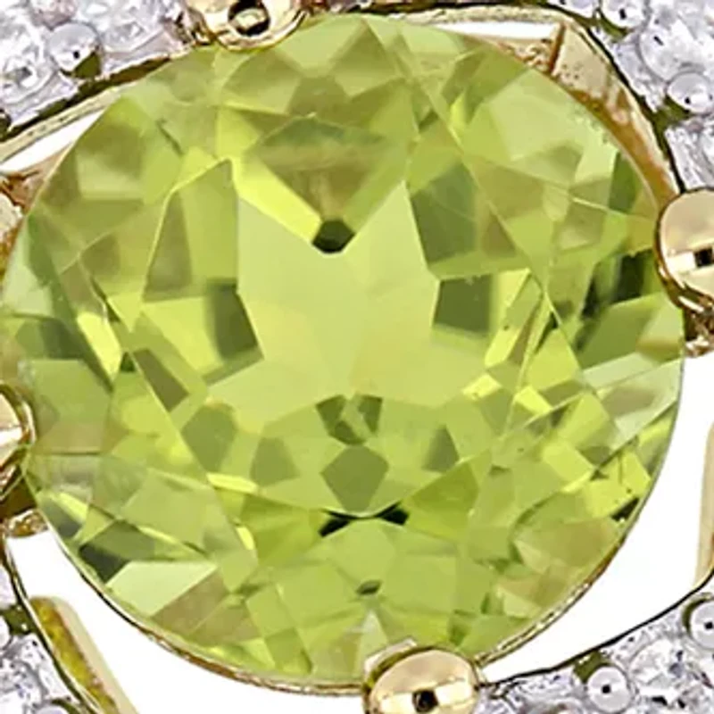 3-Piece Set 2.87 ct. t.w. Peridot and 1/3 Diamond Square Halo Necklace, Earrings Ring 10K Yellow Gold