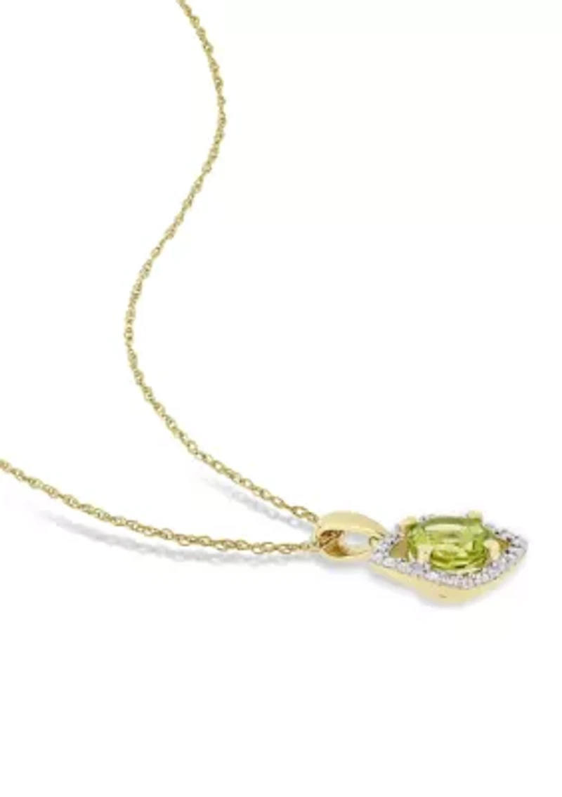 3-Piece Set 2.87 ct. t.w. Peridot and 1/3 Diamond Square Halo Necklace, Earrings Ring 10K Yellow Gold
