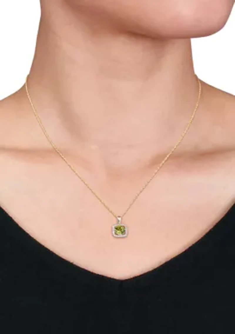 3-Piece Set 2.87 ct. t.w. Peridot and 1/3 Diamond Square Halo Necklace, Earrings Ring 10K Yellow Gold