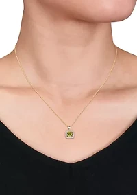 3-Piece Set 2.87 ct. t.w. Peridot and 1/3 Diamond Square Halo Necklace, Earrings Ring 10K Yellow Gold
