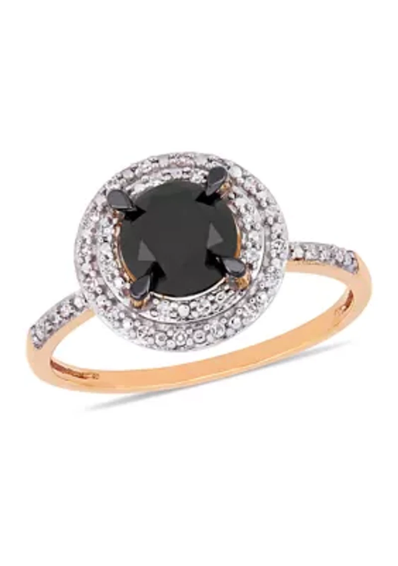 1.62 ct. t.w. Black and White Diamond Double Halo Engagement Ring 14k Rose Gold