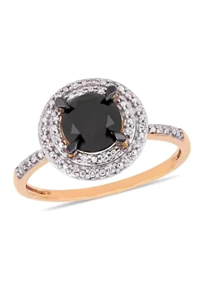 1.62 ct. t.w. Black and White Diamond Double Halo Engagement Ring 14k Rose Gold