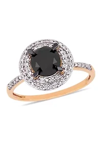 1.62 ct. t.w. Black and White Diamond Double Halo Engagement Ring 14k Rose Gold