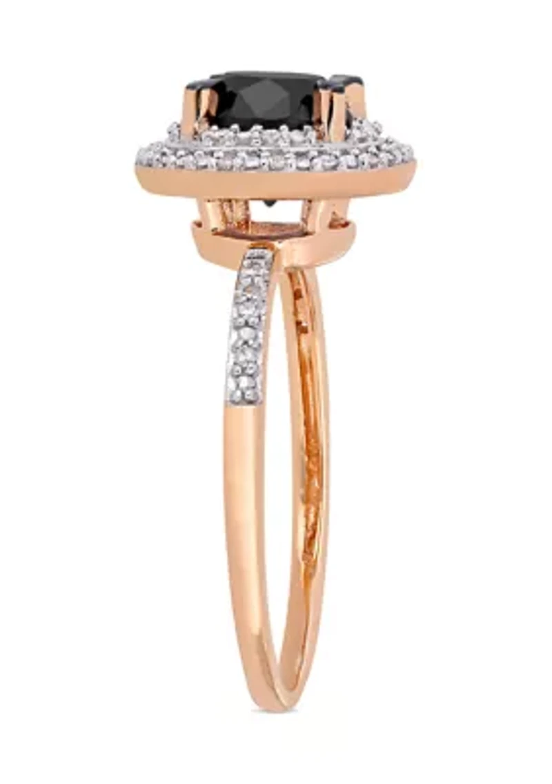 1.62 ct. t.w. Black and White Diamond Double Halo Engagement Ring 14k Rose Gold