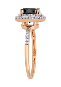 1.62 ct. t.w. Black and White Diamond Double Halo Engagement Ring 14k Rose Gold