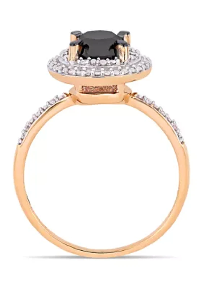 1.62 ct. t.w. Black and White Diamond Double Halo Engagement Ring 14k Rose Gold