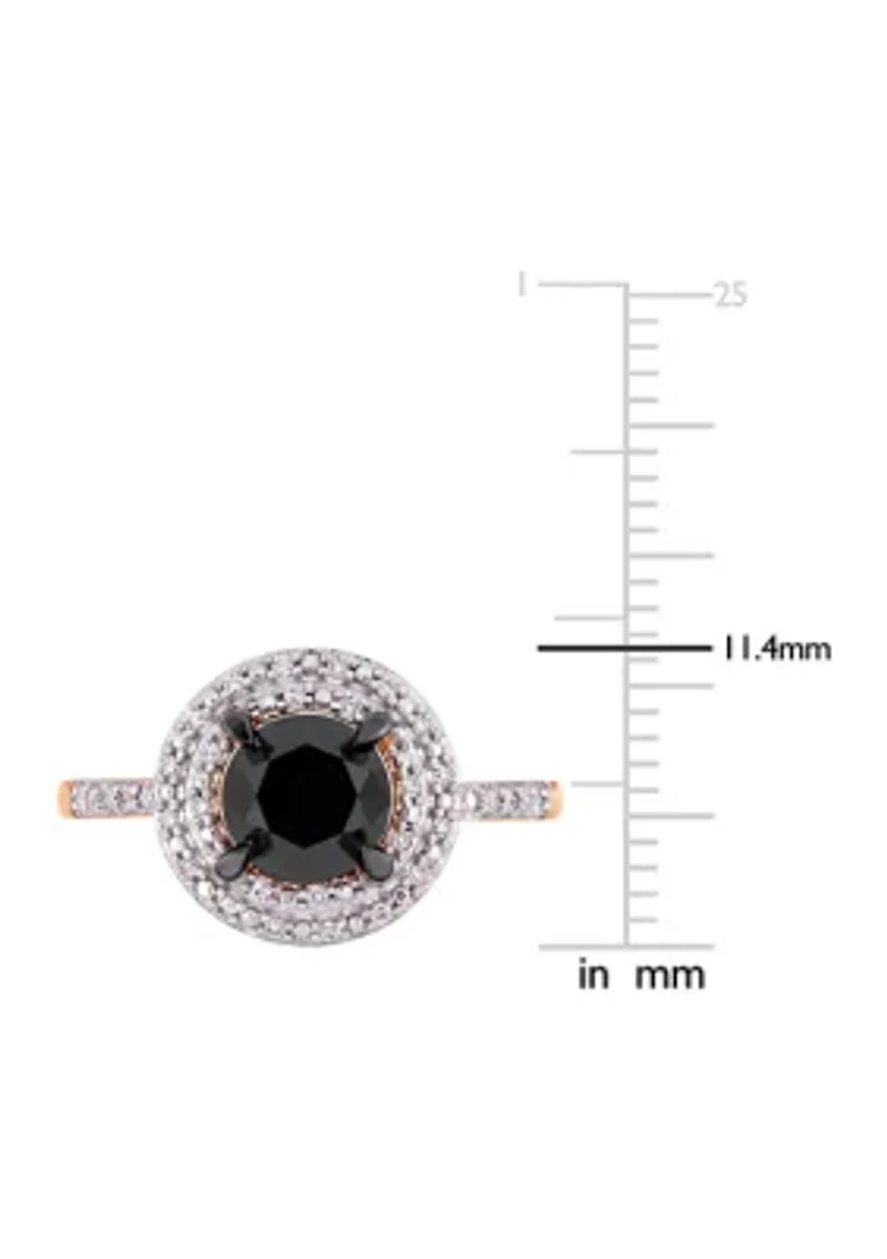 1.62 ct. t.w. Black and White Diamond Double Halo Engagement Ring 14k Rose Gold