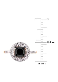 1.62 ct. t.w. Black and White Diamond Double Halo Engagement Ring 14k Rose Gold