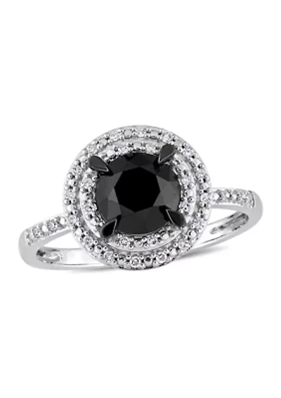 1.62 ct. t.w. Black and White Diamond Double Halo Engagement Ring 14k Gold