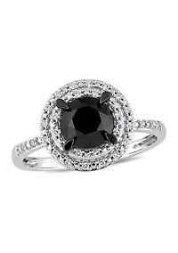 1.62 ct. t.w. Black and White Diamond Double Halo Engagement Ring 14k Gold