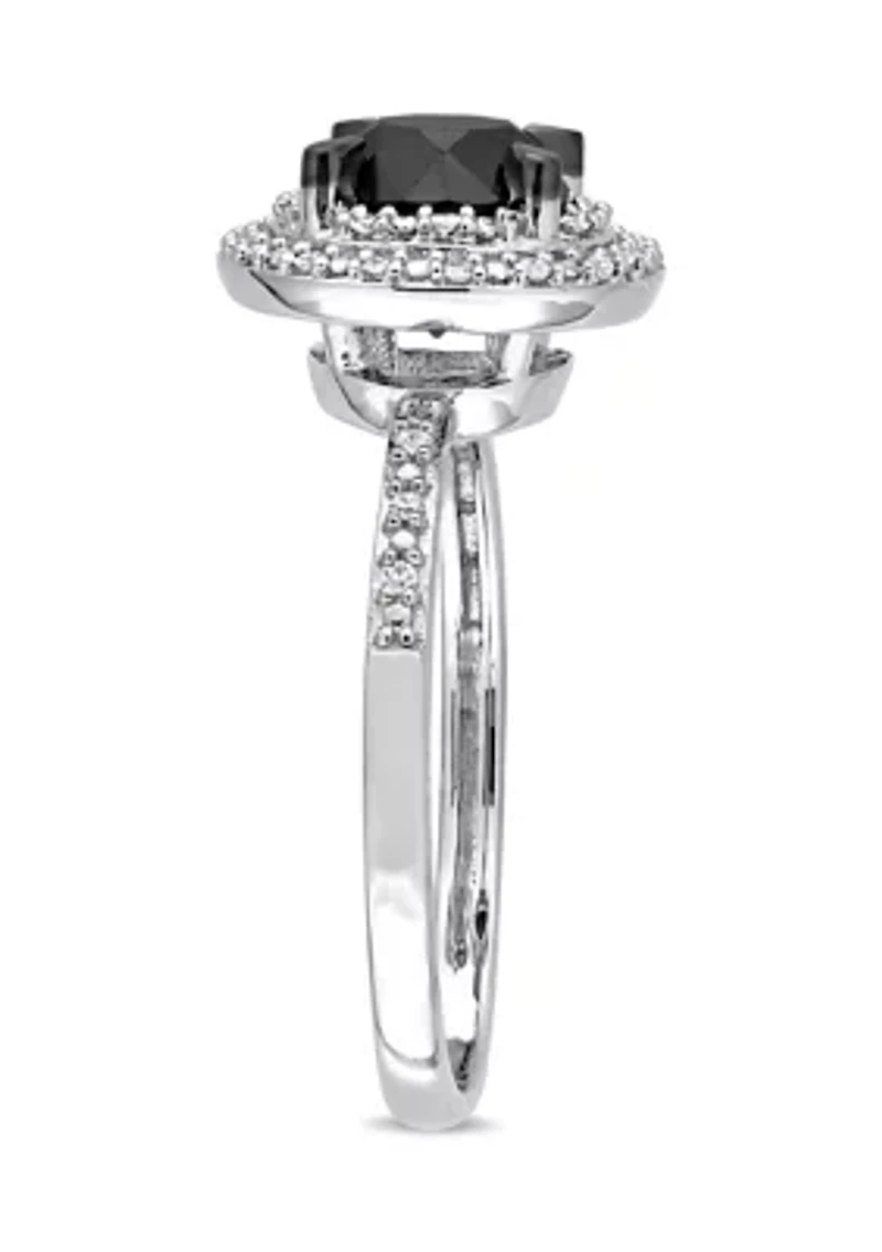 1.62 ct. t.w. Black and White Diamond Double Halo Engagement Ring 14k Gold