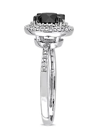 1.62 ct. t.w. Black and White Diamond Double Halo Engagement Ring 14k Gold