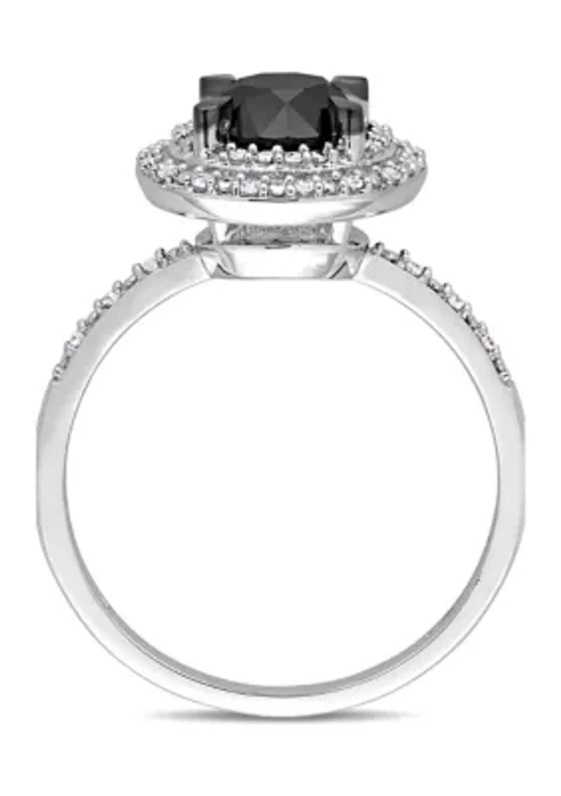 1.62 ct. t.w. Black and White Diamond Double Halo Engagement Ring 14k Gold