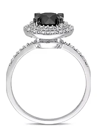 1.62 ct. t.w. Black and White Diamond Double Halo Engagement Ring 14k Gold