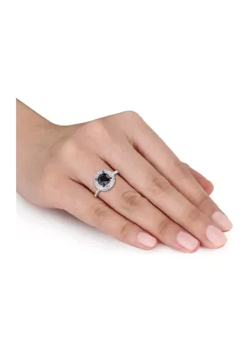 1.62 ct. t.w. Black and White Diamond Double Halo Engagement Ring 14k Gold