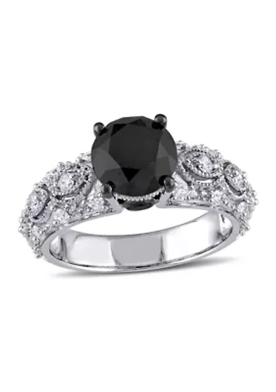 3 ct. t.w. Black and White Diamond Vintage Filigree Engagement Ring 10k Gold