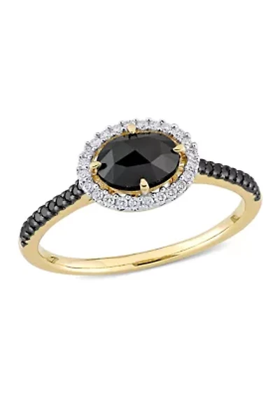 1.2 ct. t.w. Black and White Diamond Oval Halo Engagement Ring 14k Yellow Gold