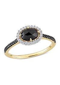 1.2 ct. t.w. Black and White Diamond Oval Halo Engagement Ring 14k Yellow Gold
