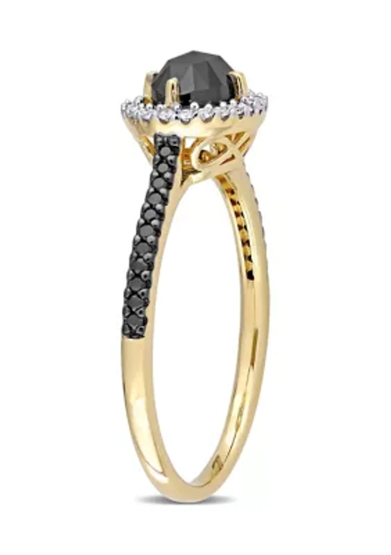 1.2 ct. t.w. Black and White Diamond Oval Halo Engagement Ring 14k Yellow Gold