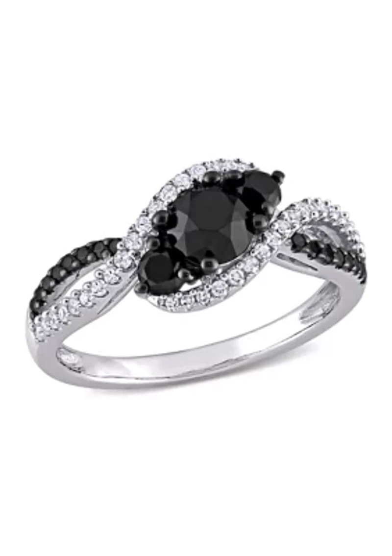 1 ct. t.w. Black and White Diamond 3-Stone Crossover Engagement Ring 10k Gold