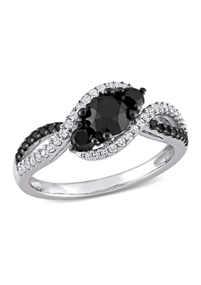 1 ct. t.w. Black and White Diamond 3-Stone Crossover Engagement Ring 10k Gold