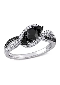 1 ct. t.w. Black and White Diamond 3-Stone Crossover Engagement Ring 10k Gold