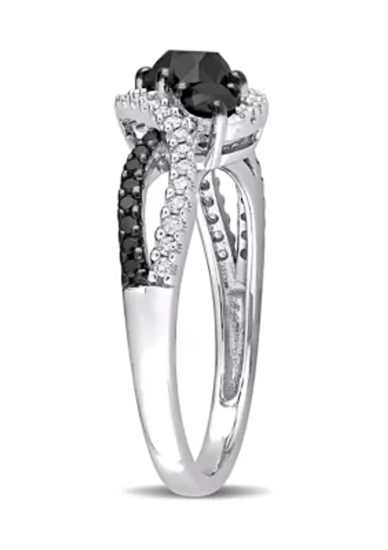 1 ct. t.w. Black and White Diamond 3-Stone Crossover Engagement Ring 10k Gold
