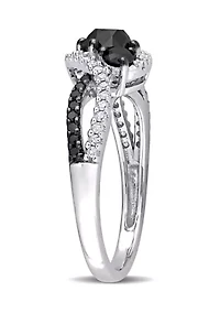 1 ct. t.w. Black and White Diamond 3-Stone Crossover Engagement Ring 10k Gold