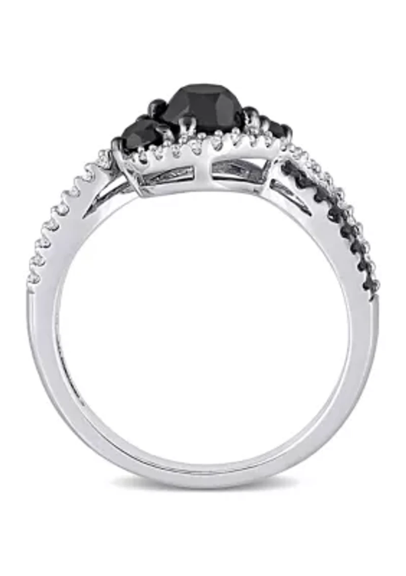 1 ct. t.w. Black and White Diamond 3-Stone Crossover Engagement Ring 10k Gold