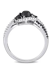 1 ct. t.w. Black and White Diamond 3-Stone Crossover Engagement Ring 10k Gold