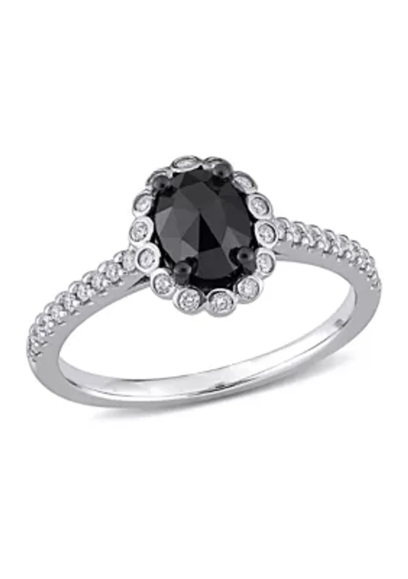 1.2 ct. t.w. Black and White Diamond Oval Halo Engagement Ring 14k Gold