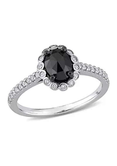 1.2 ct. t.w. Black and White Diamond Oval Halo Engagement Ring 14k Gold