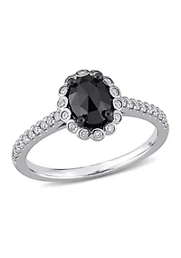 1.2 ct. t.w. Black and White Diamond Oval Halo Engagement Ring 14k Gold