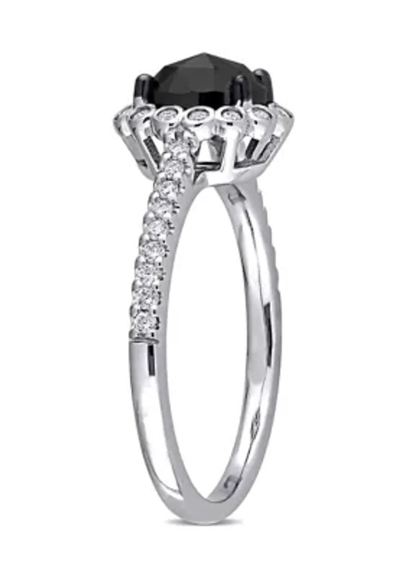 1.2 ct. t.w. Black and White Diamond Oval Halo Engagement Ring 14k Gold