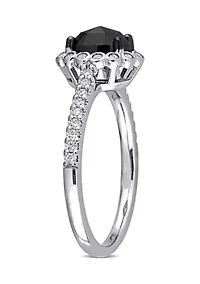 1.2 ct. t.w. Black and White Diamond Oval Halo Engagement Ring 14k Gold