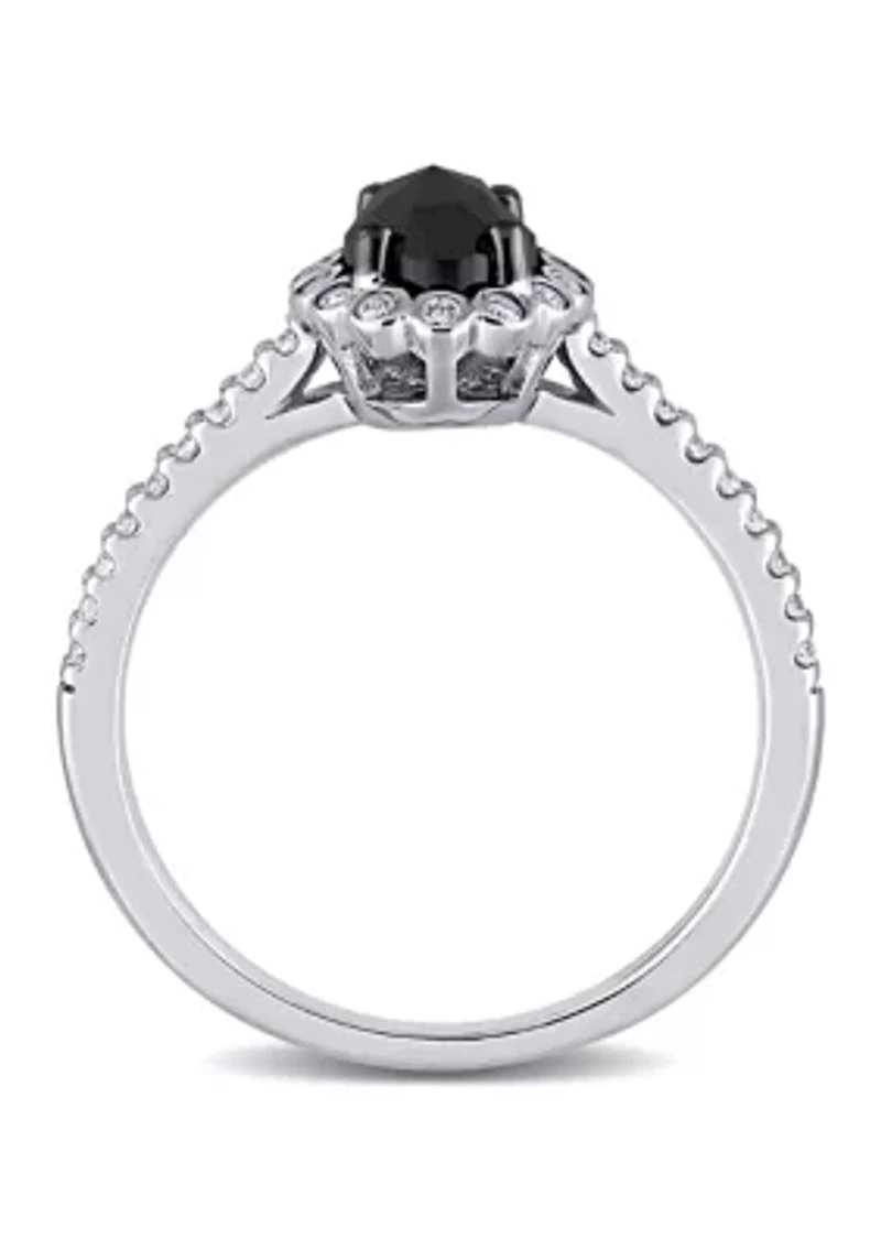 1.2 ct. t.w. Black and White Diamond Oval Halo Engagement Ring 14k Gold