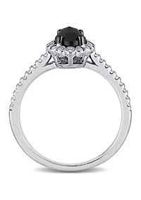 1.2 ct. t.w. Black and White Diamond Oval Halo Engagement Ring 14k Gold
