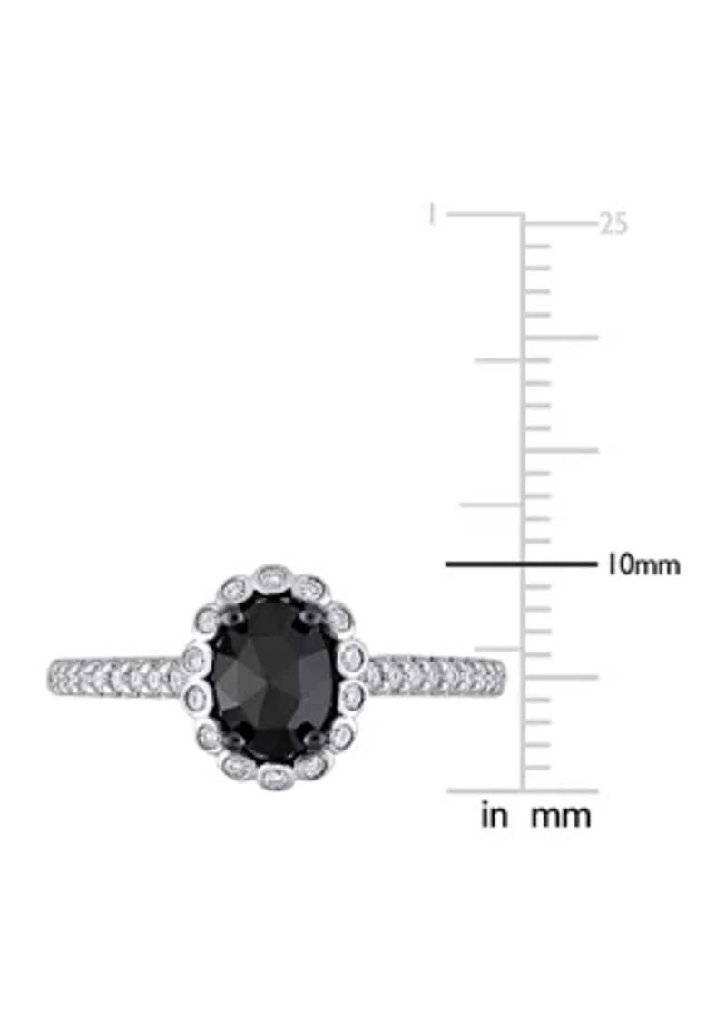 1.2 ct. t.w. Black and White Diamond Oval Halo Engagement Ring 14k Gold