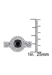 1.5 ct. t.w. Black and White Diamond Double Halo Twist Bridal Ring Set 10k Gold