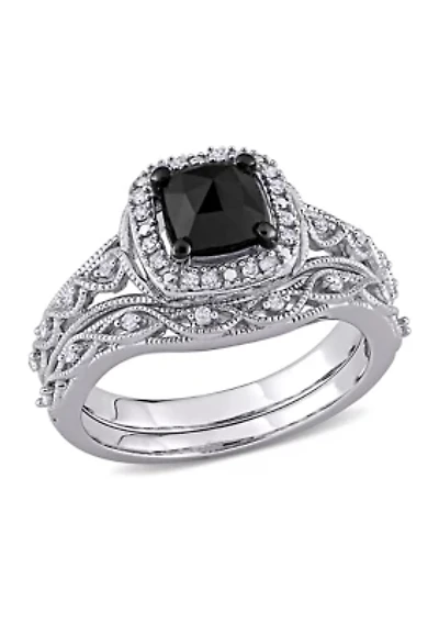 1.2 ct. t.w. Black and White Diamond Infinity Halo Bridal Set 10k Gold