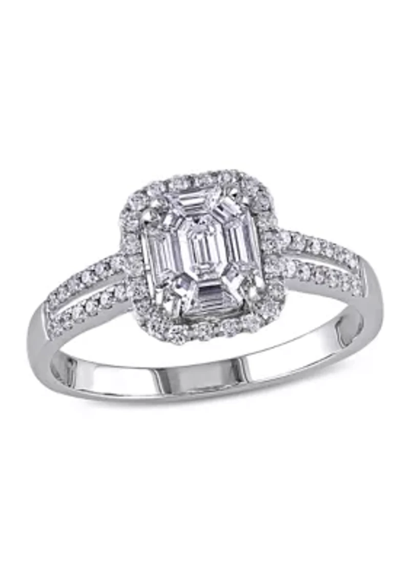 3/4 ct. t.w. Diamond Halo Split Shank Engagement Ring 18k White Gold
