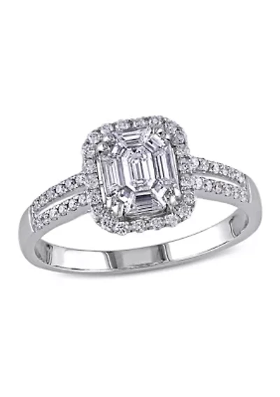 3/4 ct. t.w. Diamond Halo Split Shank Engagement Ring 18k White Gold