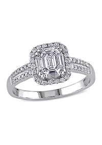 3/4 ct. t.w. Diamond Halo Split Shank Engagement Ring 18k White Gold