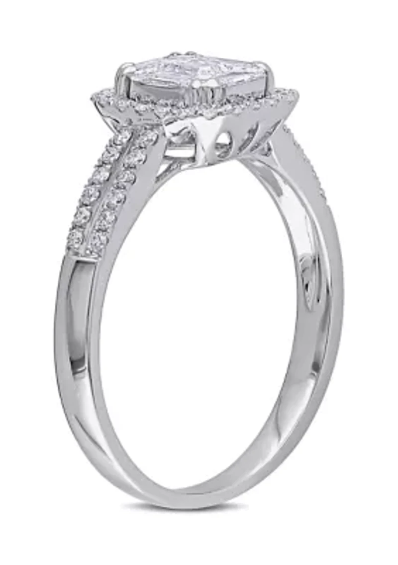 3/4 ct. t.w. Diamond Halo Split Shank Engagement Ring 18k White Gold
