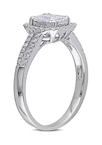 3/4 ct. t.w. Diamond Halo Split Shank Engagement Ring 18k White Gold