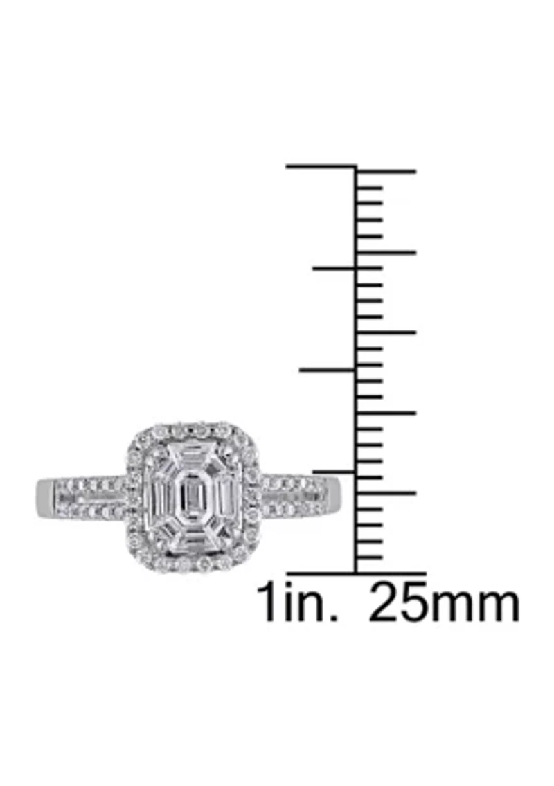 3/4 ct. t.w. Diamond Halo Split Shank Engagement Ring 18k White Gold