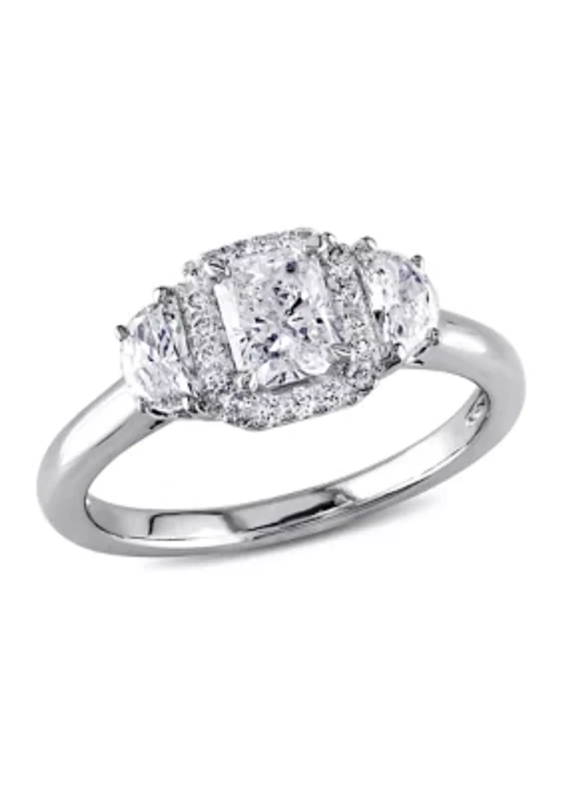 1 ct. t.w. Diamond Radiant Cut Halo 3-Stone Engagement Ring 14k White Gold