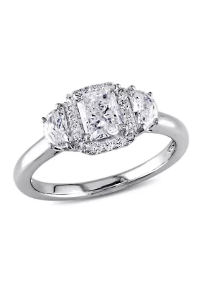 1 ct. t.w. Diamond Radiant Cut Halo 3-Stone Engagement Ring 14k White Gold
