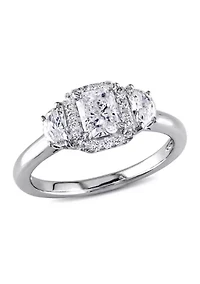 1 ct. t.w. Diamond Radiant Cut Halo 3-Stone Engagement Ring 14k White Gold